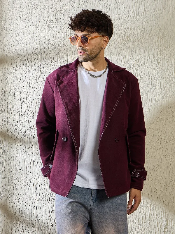 Wine Woollen Contrast Blazer Practical Men's Quick