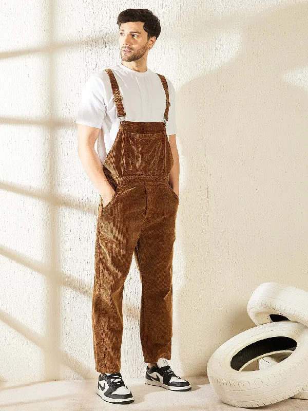 Camel Dyed Corduroy Baggy Dungaree Practical Men's Quick