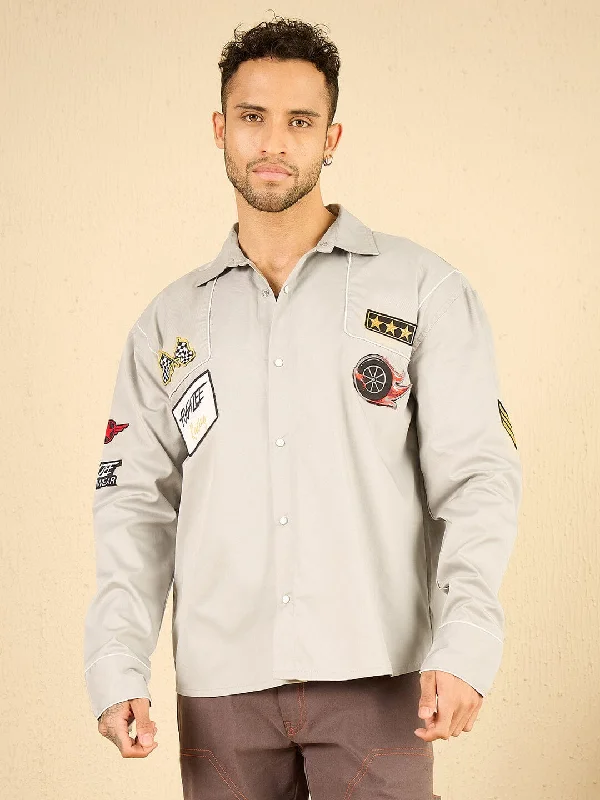 Grey Moto Patched Shirt Unique Men's Patch