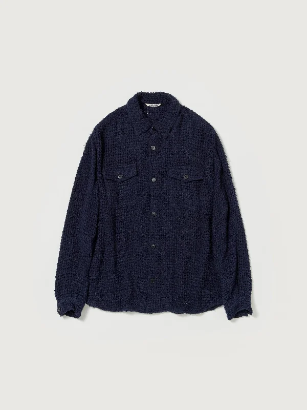 Auralee HOMESPUN SUMMER TWEED MESH SHIRT - Navy Athletic Men's Compression
