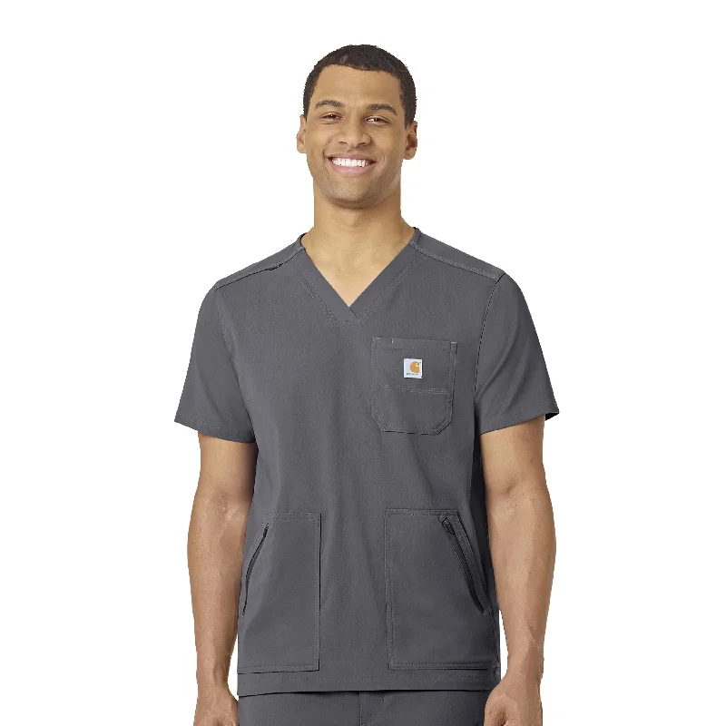 Carhartt Rugged Flex Peak Men's 5-Pocket V-Neck Scrub Top - Pewter Casual Men's Japanese 