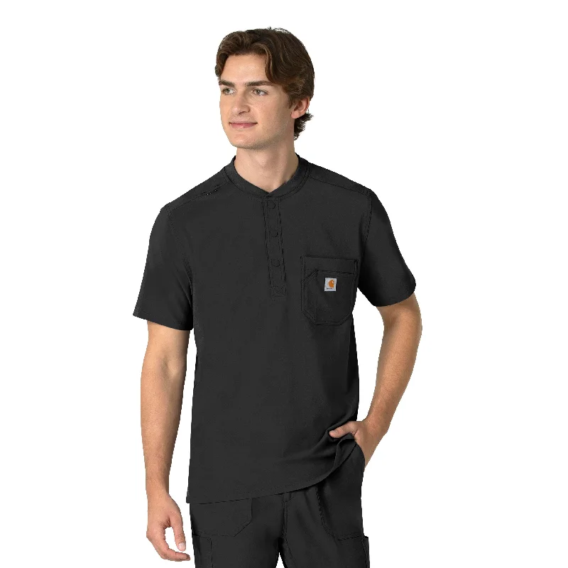 Carhartt Force Cross-Flex Men's Henley Scrub Top - Black Preppy Men's College