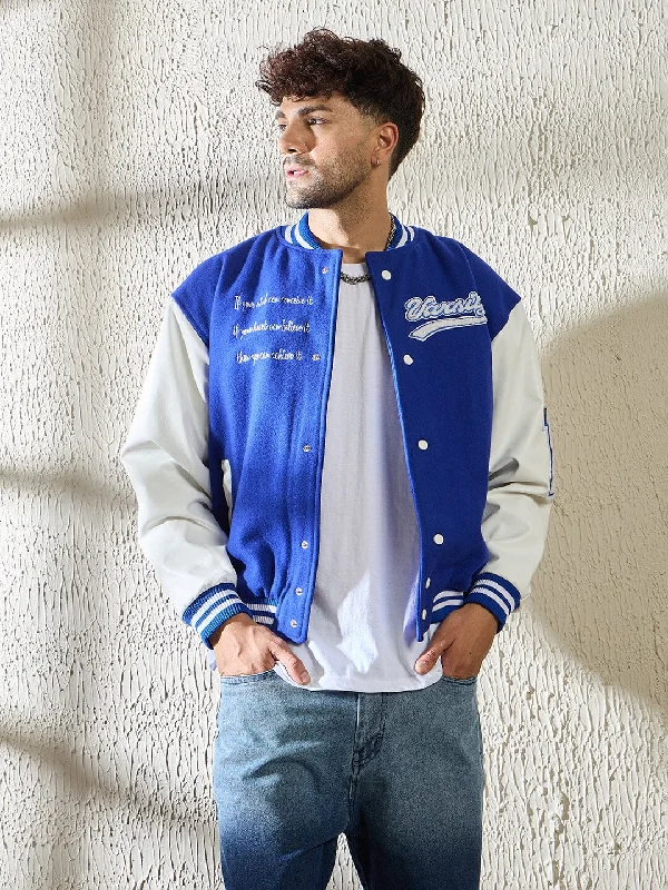 Royal Blue Statement Woollen Varsity Jacket Athletic Men's Compression