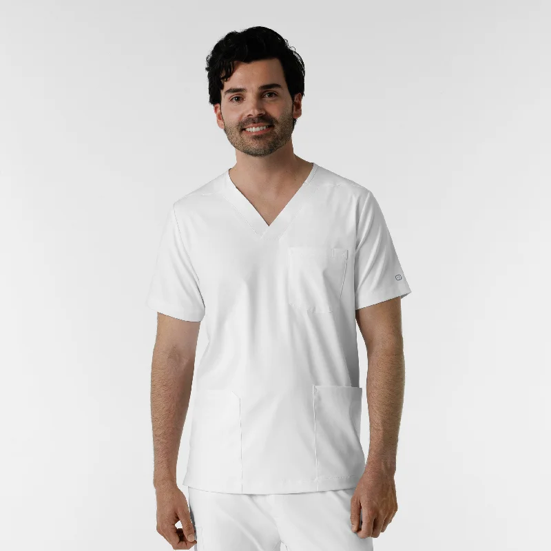 Boundless Men's Multi Pocket V-Neck Scrub Top - White Casual Men's Short