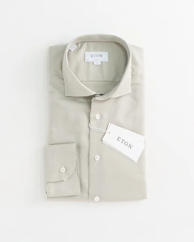 Beige Cotton Linen Slim Shirt Preppy Men's College