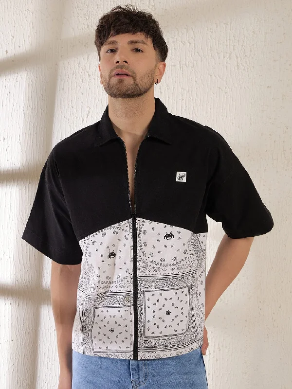 Black Paisley Zipped Shirt Relaxed Men's Australian 