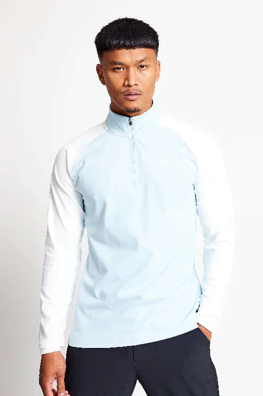Slim Fit Contrast 1/4 Zip Top  - Baby Blue / Chalk White Vacation
