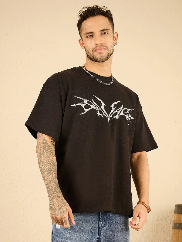 Black Savage Embroidery Oversized Tshirt Beach