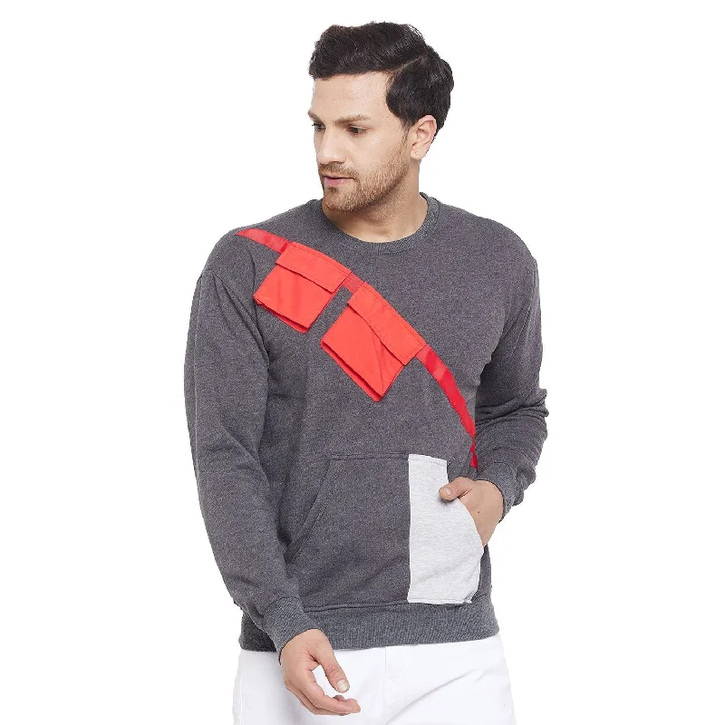 Charcoal Contrast Patch Pocket Sweatshirt Bohemian Men's Free