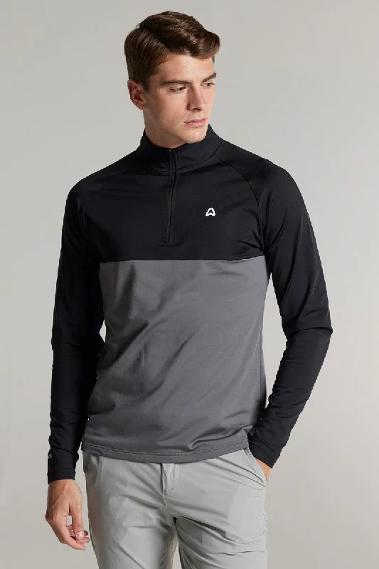 Weyburn Panelled 1/4 Zip Top - Putter Black / Steel Cozy Men's Sherpa