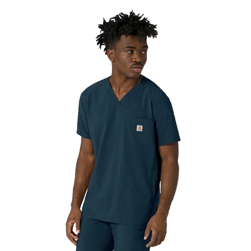Carhartt Force Cross-Flex Men's V-Neck Scrub Top - Navy Modern Men's Geometric