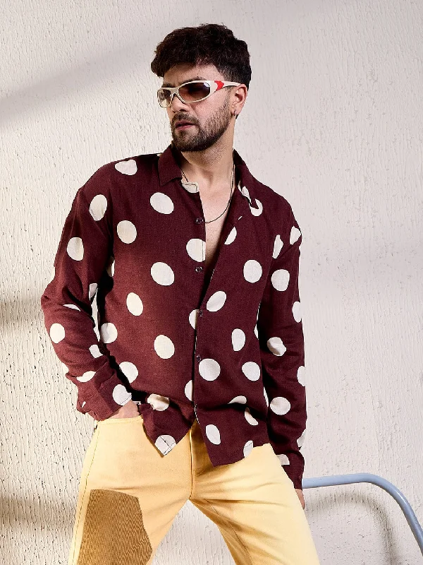 Maroon Polka Cuban Shirt Cool Men's Skate