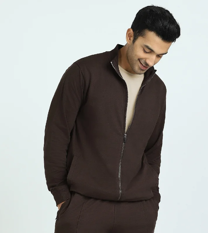 Cruze French Terry Cotton Zip Ups Malt Brown Polished Men's Silk