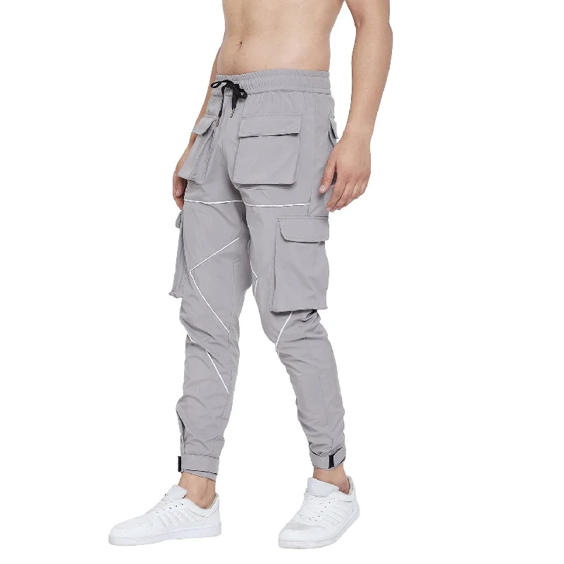 Grey Nylon Cargo Pocket Trackpant Polished Men's Satin