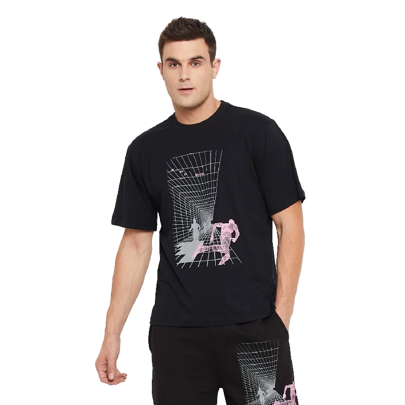 Black Oversized Isolation Print Tee Monochromatic Office Style