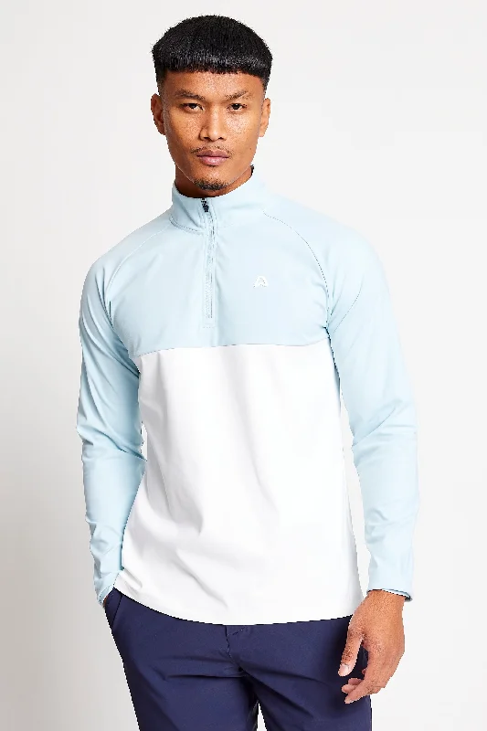 Slim Fit Coloured Blocked 1/4 Zip Top  - Baby Blue / Chalk White Bold Men's Statement