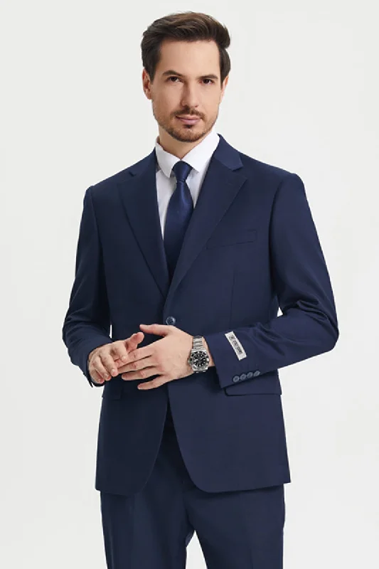 Men's Two Button Vested Stacy Adams Basic Designer Suit in Navy Blue Lumberjack