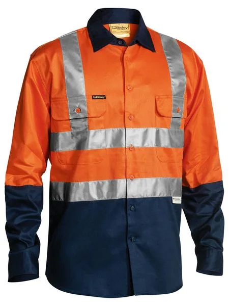 Bisley 2 Tone Hi Vis Drill Shirt 3M Reflective Tape - Long Sleeve - Orange/Navy (BS6267T) Athletic Men's High Bisley 2 Tone Hi Vis Drill Shirt 3M Reflective Tape - Long Sleeve - Orange/Navy (BS6267T) Athletic Men's High