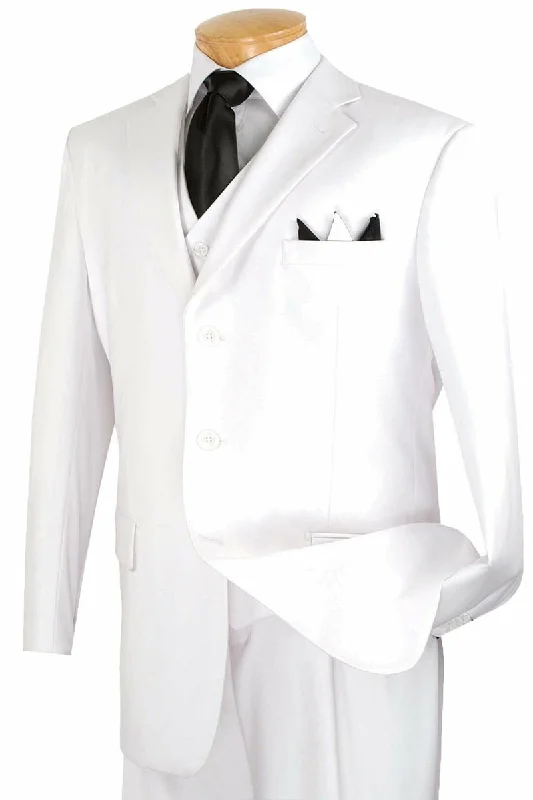 Mens Three Button Classic Fit Vested Suit in White Preppy Men's College