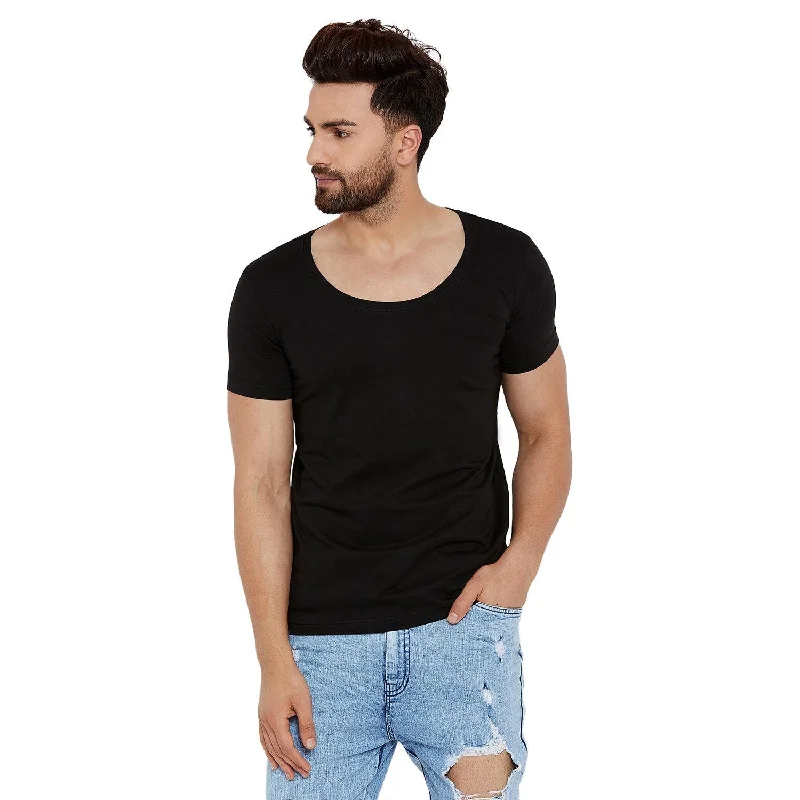 Black Deep Scoop Neck Tee Cool Men's Distressed