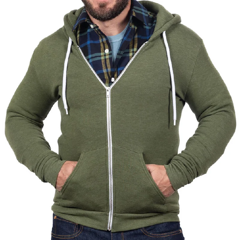 Army Green Heather Salt & Pepper Full Zip Hoodie Classic Men's Pin
