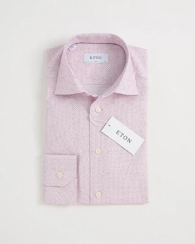 Pink Geometric Micro Print Twill Slim Shirt Classic Men's Pin