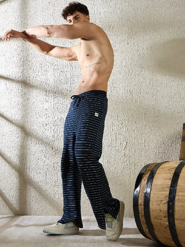 Navy Pinstriped Boot Cut Trackpants Youthful Men's Pop