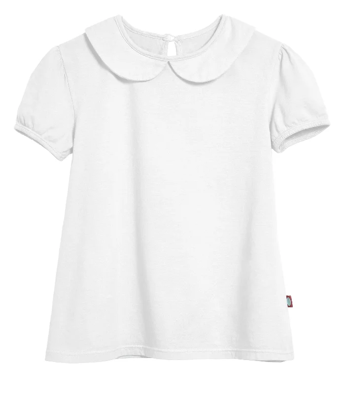 Girls Soft Cotton Jersey Peter Pan Collar Short Sleeve Puff Tee