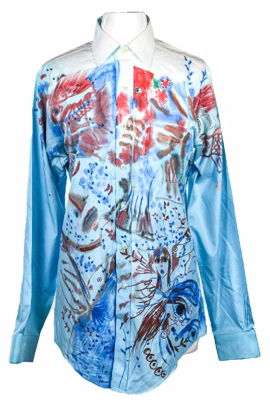 Blue Painted Button Down