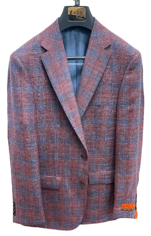 WOOL LINEN SILK BLEND BLAZER - RED/BLUE
