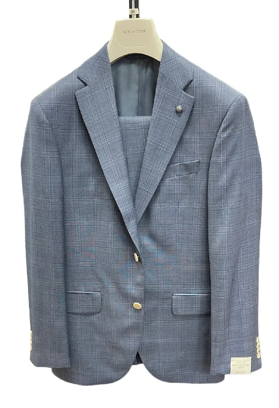 WINDOWPANE 100% WOOL SUIT - GREY
