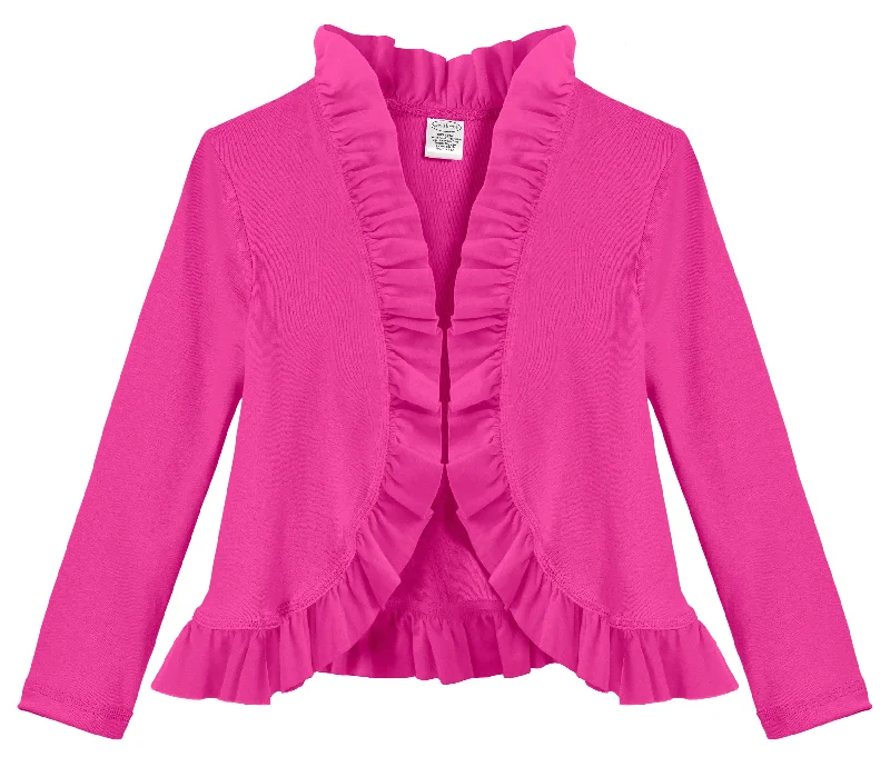 Girls Soft Cotton Jersey Ruffle Cardigan