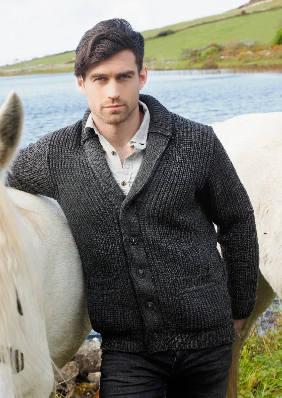 Aran Crafts Ribbed Cardigan | Charcoal British Gentleman Style