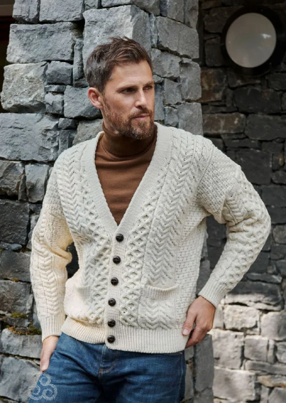Aran V-Neck Cardigan | Natural Earthy Men's Sustainable 