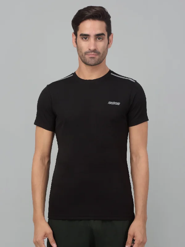Men's Black  Round neck Half Sleeve T-Shirt with reflective prints Cool Men's Distressed