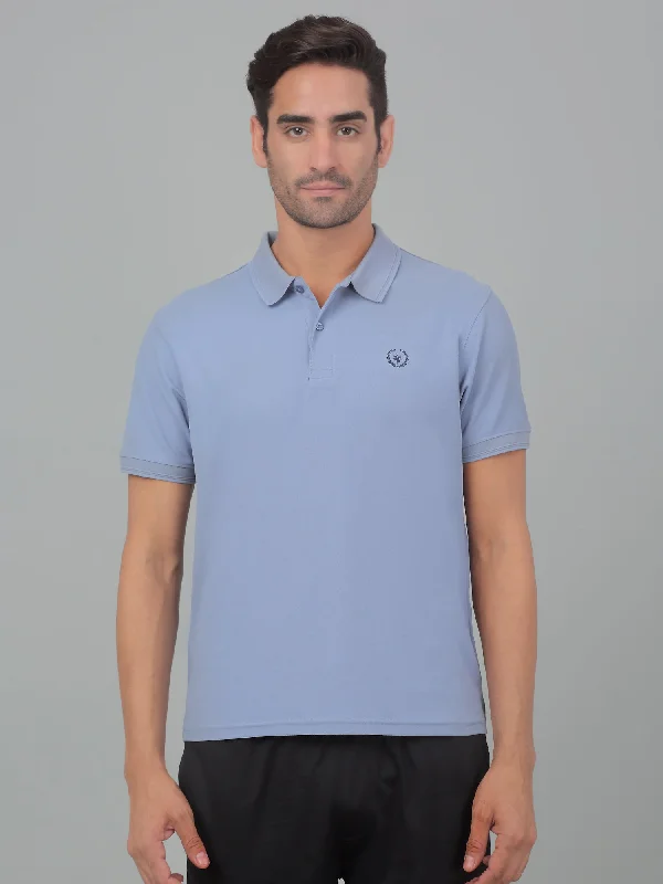 Men's Blue  Polo neck Half Sleeve T-Shirt Cozy Men's Sherpa