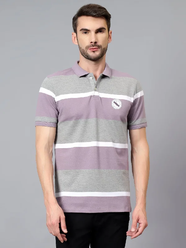 Men's Purple Striped Polo Neck Half Sleeve T-shirt Bold Men's Statement