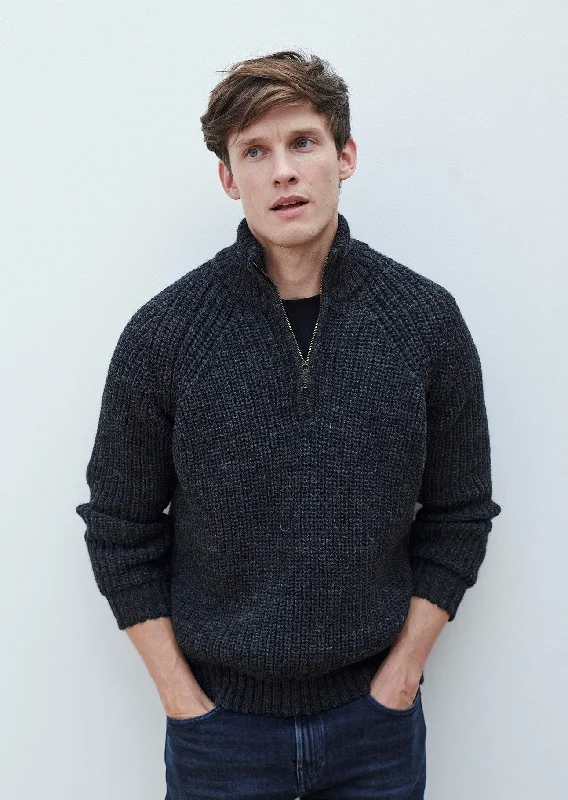 Men's Aran Fisherman Raglan Zip Sweater | Charcoal Tailored