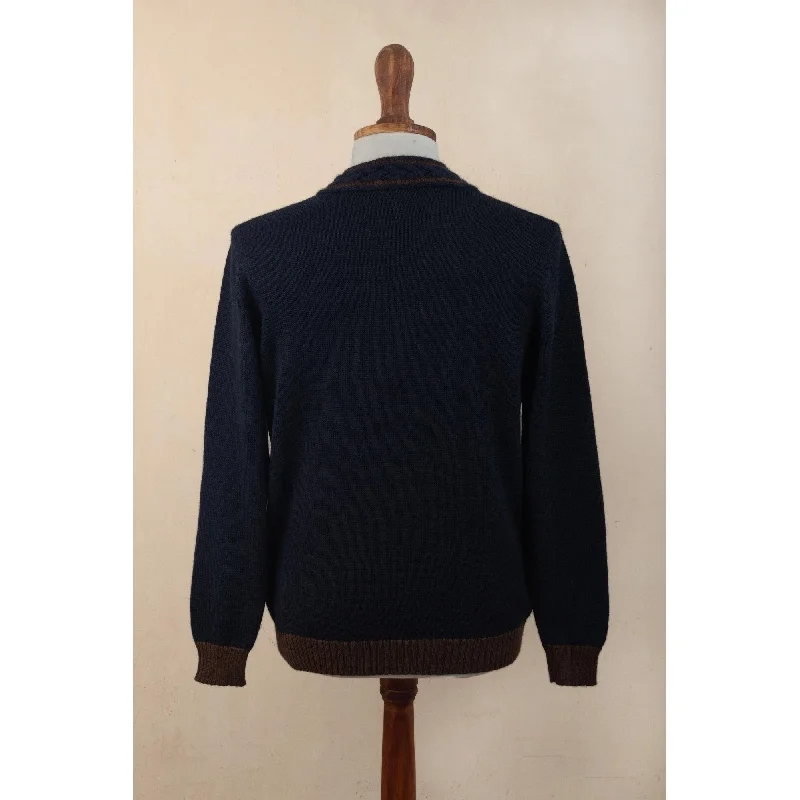 Novica Handmade Orcopampa Blue Mens Blend Sweater Organic