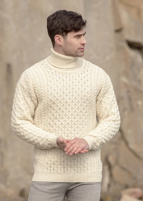 Aran Merino Polo Neck Sweater | Natural Tailored