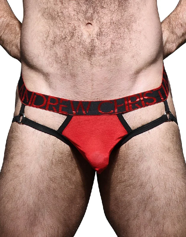 Andrew Christian Scarlet Mesh Y-Back Thong w/ Almost Naked 92316 Classic Men's Pin