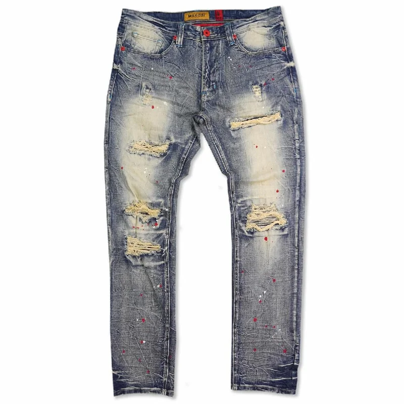 M1725 Shredded Denim Jeans with Paint Splashes - Dirt Wash Beach