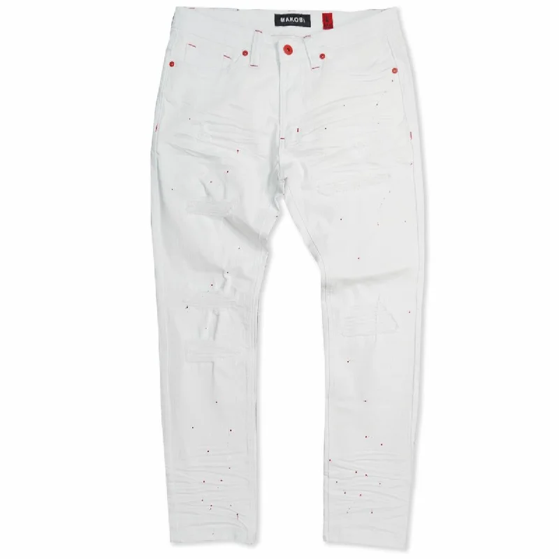 M1725 Shredded Denim Jeans with Paint Splashes - White Confident Men's Power