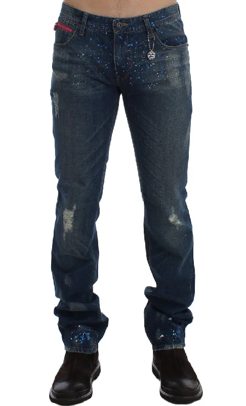 Costume National Chic  Wash Painted Slim Fit Men's Jeans Modern Men's Tech