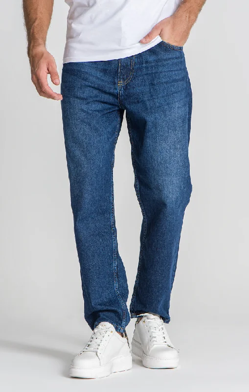 Dark Blue Balloon Leg Jeans Classic Men's Pin