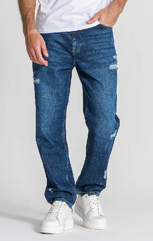 Dark Blue Ripped Balloon Leg Jeans Business