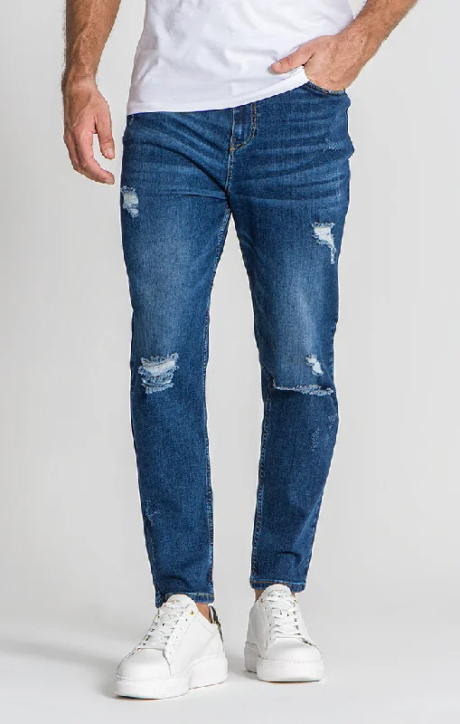 Dark Blue Ripped Carrot Leg Jeans Gym
