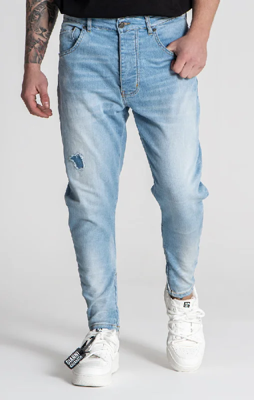 Light Blue Distressed Zip Jeans Street