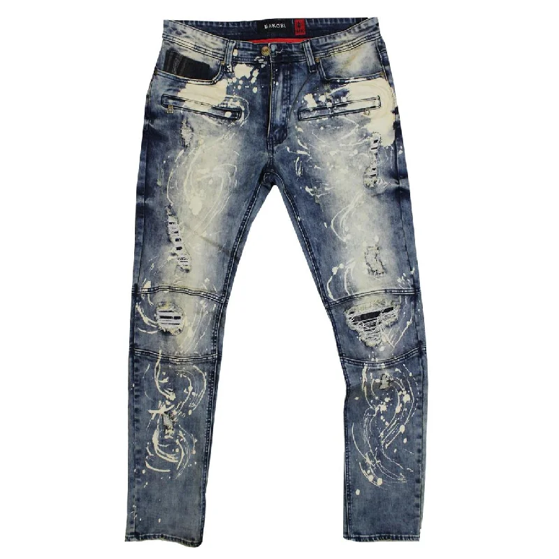 M1768 Ripped Jeans with Plaid Underlays -  Dirt Wash/Navy Relaxed Men's Australian 