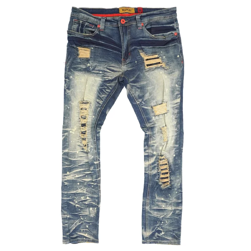 M1780 Pensacola  Shredded Jeans  - Vintage Wash Preppy Men's College